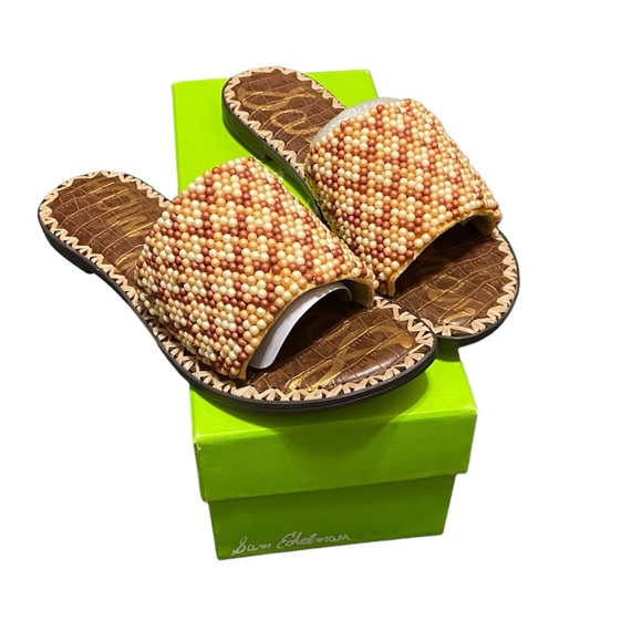 NWT Sam Edelman Gunner Peach Beaded Slides - Picture 2 of 4